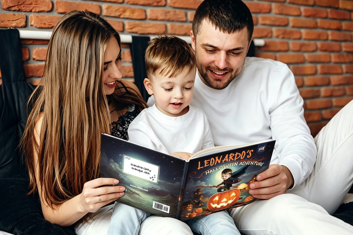 Parent and child enjoying an Elfink personalized book